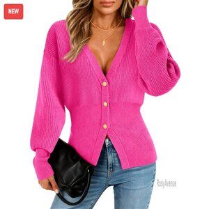 Chunky Knit Cardigan V-Neck Open Front Button Down Ribbed Sweater Winter